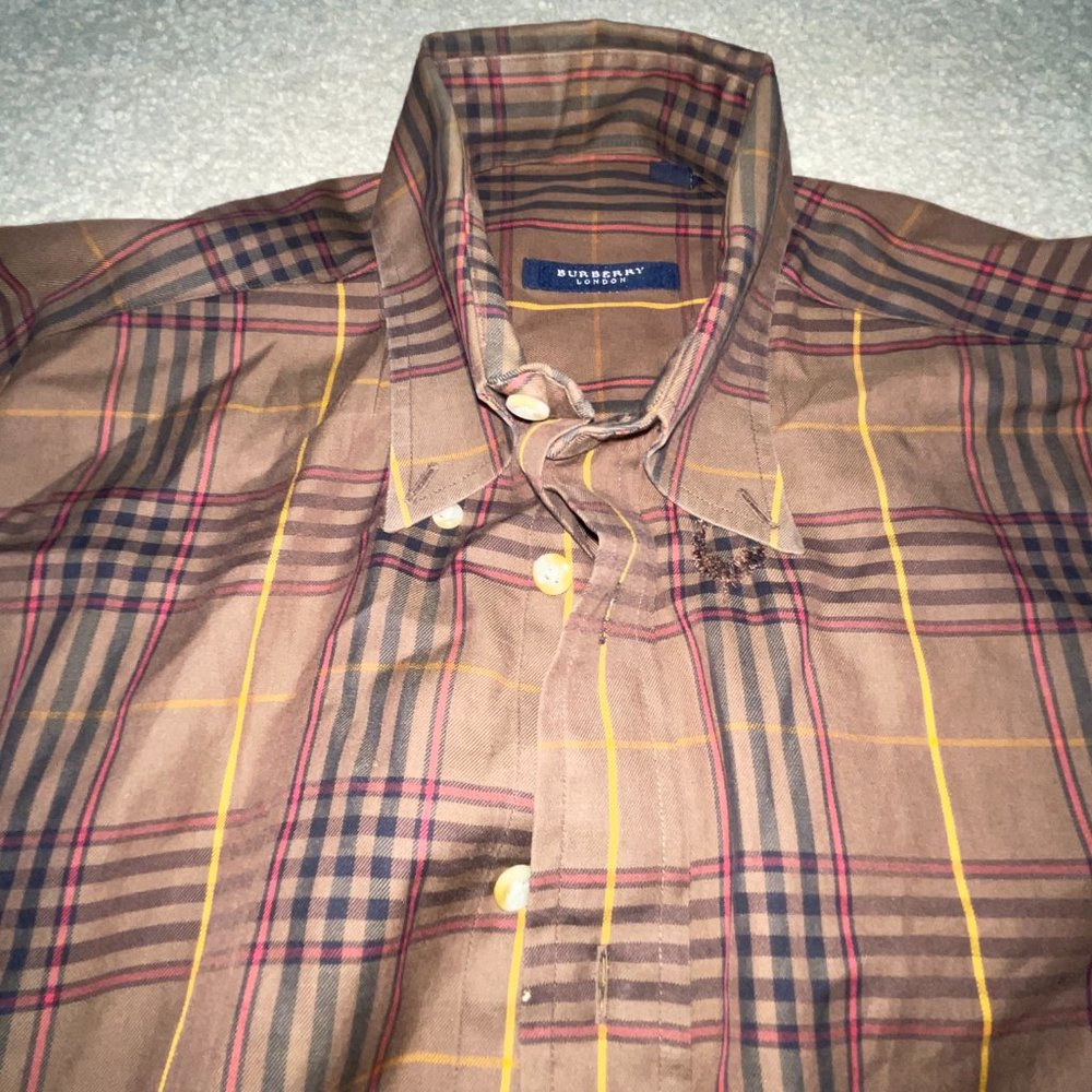 Used Burberry Button Down Brown Checkered Shirt -… - image 5